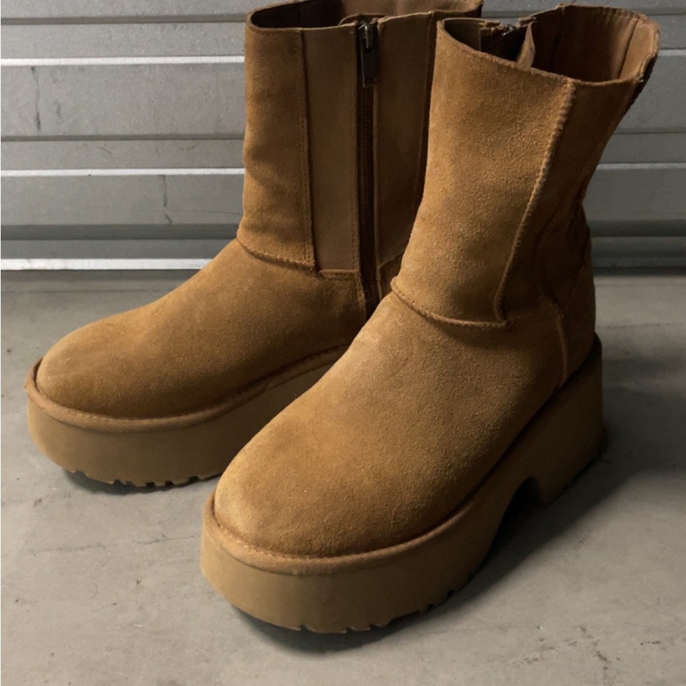 UGG Chestnut Suede Platform Ankle Boots
